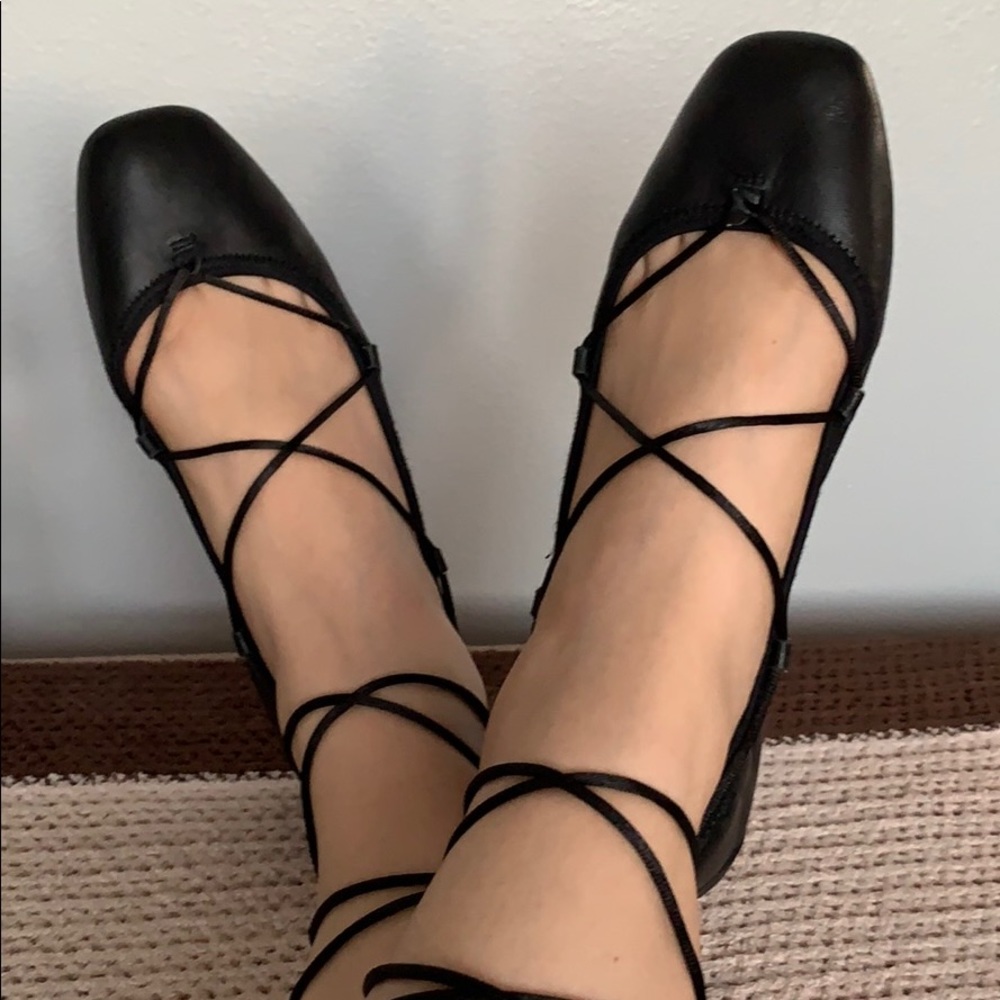 Tahari Zen Leather Lace-up Ballet Flats